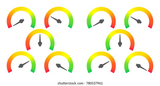 Meter signs infographic gauge element from red to green and green to red vector illustration