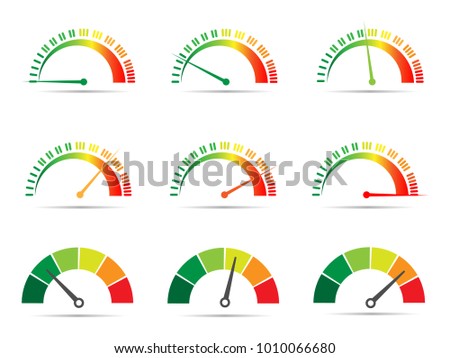 Meter signs info-graphic gauge element from red to green and green to red vector illustration
