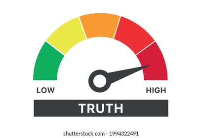 Meter of truth result. Color scale with arrow. The measuring device icon. Colourful infographic gauge element. Vector
