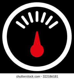 Meter vector icon. Style is bicolor flat symbol, red and white colors, rounded angles, black background.