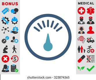 Meter vector icon. Style is bicolor flat symbol, cyan and blue colors, rounded angles, white background.