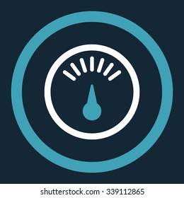 Meter vector icon. Style is bicolor flat rounded symbol, blue and white colors, rounded angles, dark blue background.