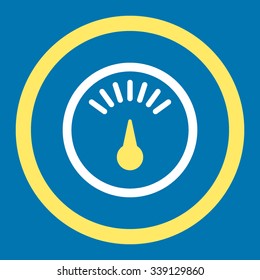 Meter vector icon. Style is bicolor flat rounded symbol, yellow and white colors, rounded angles, blue background.