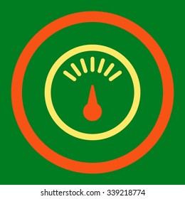 Meter vector icon. Style is bicolor flat rounded symbol, orange and yellow colors, rounded angles, green background.