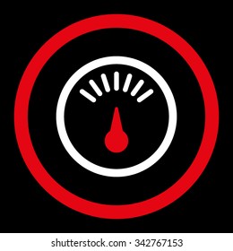 Meter vector icon. Style is bicolor flat rounded symbol, red and white colors, rounded angles, black background.