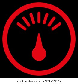 Meter vector icon. Style is flat symbol, red color, rounded angles, black background.