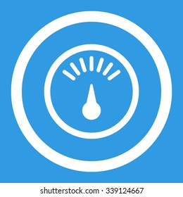 Meter vector icon. Style is flat rounded symbol, white color, rounded angles, blue background.