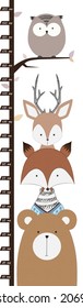 Meter Wall Or Baby Scale Of Growth With Cute Animals. Kids Height Chart. Scale From 10 To 200 Centimeters. Wall Sticker. Vector Illustration. 