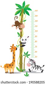 Meter wall  with big high palm tree with monkey, panda, giraffe and zebra. Children vector illustration