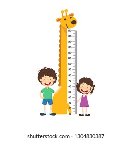 Meter wall with boy and girl.vector illustration