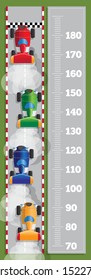 Meter wall with car racing. View from above. Vector illustration.