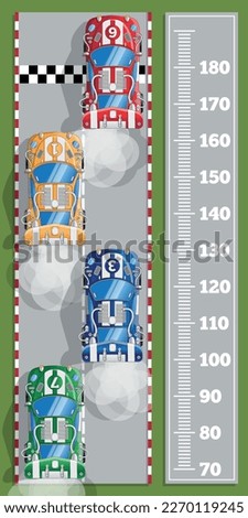 Meter wall with car racing. View from above. Vector illustration.