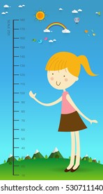 Meter wall with Cartoon character girl vector illustration