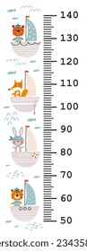 Meter wall with cute animals. Vector illustrations