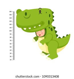 Meter wall with dinosaur costume .vector illustration