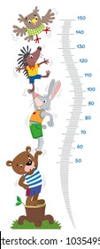 Meter wall or height chart with funny animals