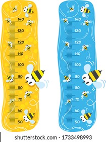 Meter wall or height meter set with funny bees