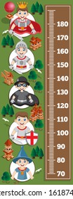 Meter wall with medieval heroes. View from above. Vector illustration.