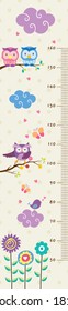 Meter wall owls, height measure for children, wall decoration