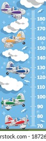 Meter wall with planes in the sky. Side view. Vector illustration.