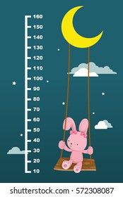 Meter wall with rabbit on swing hanging. vector illustration.