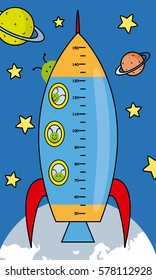meter wall. Rocket with aliens