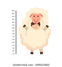 Meter wall with sheep costume .vector illustration