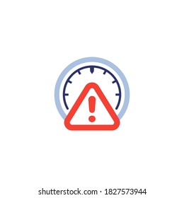 meter and warning icon on white