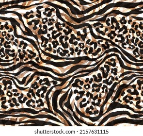 a metered pattern suitable for textiles consisting of colored zebra and leopard figures