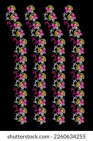 meterial pattern consisting of ethnic floral figures suitable for textiles, black background