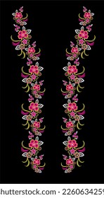 meterial pattern consisting of ethnic floral figures suitable for textiles, black background