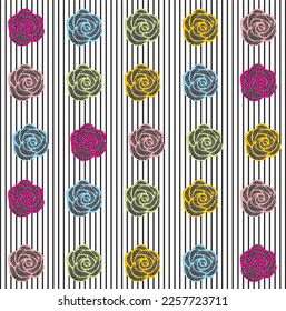 meterial pattern consisting of roses and lines suitable for textile white background