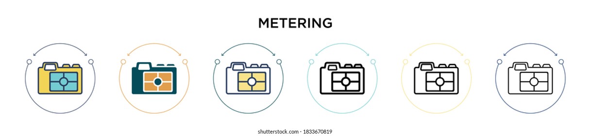 Metering icon in filled, thin line, outline and stroke style. Vector illustration of two colored and black metering vector icons designs can be used for mobile, ui, web