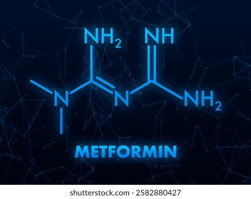 Metformin Molecular Structure with Glowing Blue Lines on Dark Background