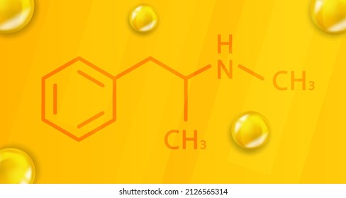 Methamphetamine chemical formula. Methamphetamine 3D Realistic chemical molecular structure