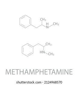 Methamphetamine molecular skeletal chemical formula.	Vector illustration.