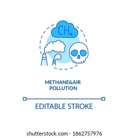 Methane and air pollution turquoise concept icon. Chemical emission from factory. Heavy industrial production idea thin line illustration. Vector isolated outline RGB color drawing. Editable stroke