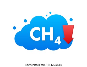 Methane, CH4 gas emissions reduction. Main component of fossil natural gas. Vector stock illustration.