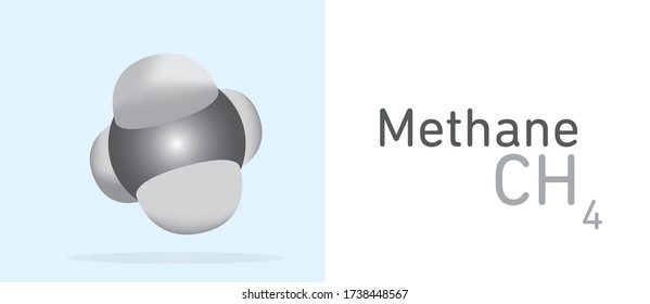 Methane (CH4) gas molecule. Space filling model. Structural Chemical Formula and Molecule Model. Chemistry Education