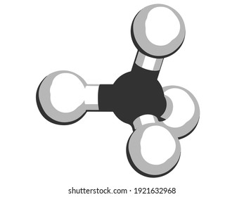 Modelo metano CH4 de estructura química 3D de bola molécula y palo en fondo blanco, vector Eps10.