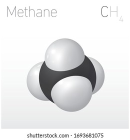 Methane CH4 Structural Chemical Formula and Molecule Model. Chemistry Education Vector Illustration