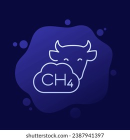 methane emissions from cattle, ch4 gas icon, line vector design