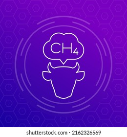 methane emissions from cattle icon with a cow, linear design