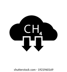 emisiones de metano, icono del gas CH4 en fondo blanco, vector