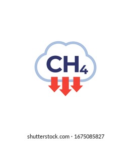 methane emissions, CH4 icon on white, vector