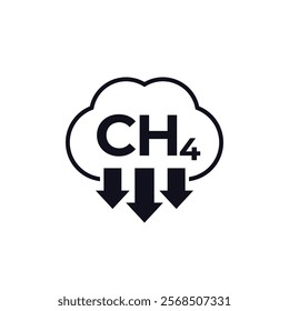 methane emissions, reduce CH4 icon on white
