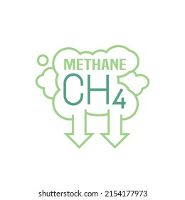 Methane emissions. SIgn, icon, pictogram, symbol. Outline style. An increase in greenhouse gases from activity of humans. Editable vector illustration isolated on a white background