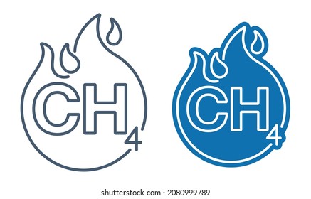 Methane flat and thin icon - chemical compound with formula CH4, carbon and hydrogen. Main component of fossil natural gas. Vector illustration