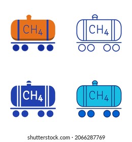 Methane Gas Icon Set In Flat And Line Style. Rail Tanker With Natural Gas. Vector Illustration.