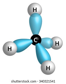 methane molecule CH4 - tetrahedron with sp3 hybrid orbitals